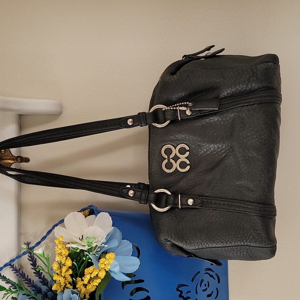 Coach "Julia" Black Leather Satchel with Silver Hardware - Picture 7 of 15